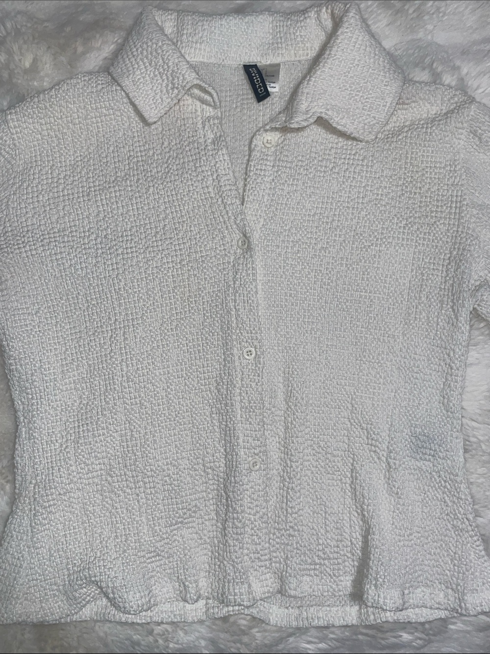 H&M White Textured Button-Down Shirt